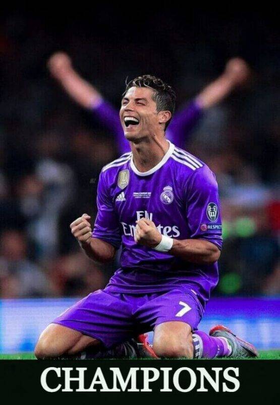Cristiano Ronaldo celebrating in Real Madrid Champions League jersey