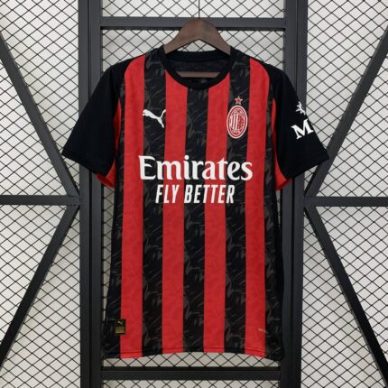 Maglia Home AC Milan 25/26, taglie S-4XL, design rosso-nero, per tifosi e allenamenti.
