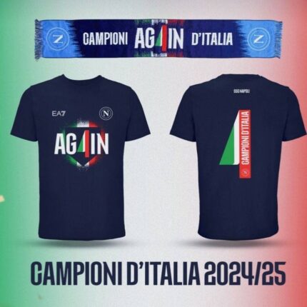 Maglietta commemorativa del campionato di Serie A 4 del Napoli 2025, blu navy